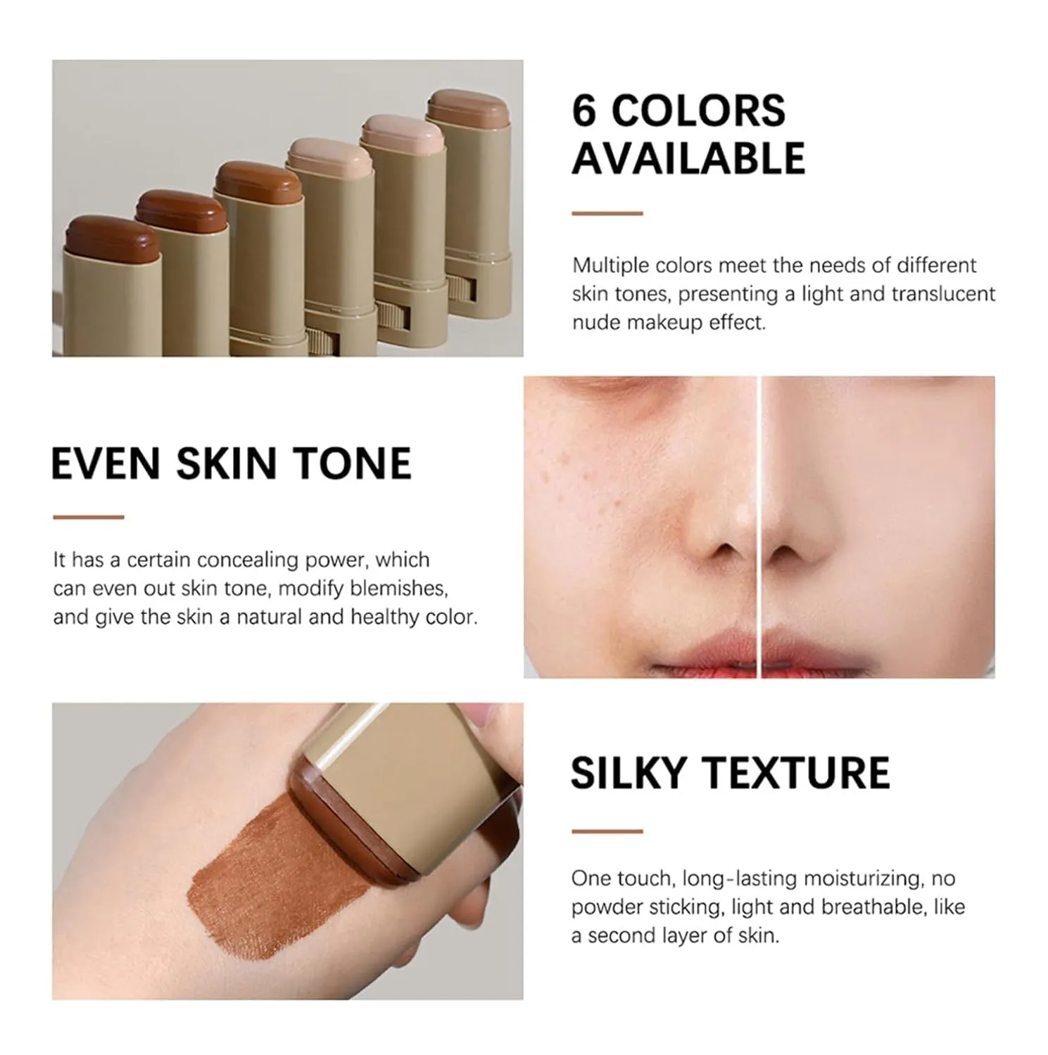 2 Pcs Foundation Stick Beauty Balm Serum Boosted Skin Tint Solid Tinted Moisturizing Serum Contour Stick Foundation for Women Natural Finish Makeup (#04, 0.63 OZ)