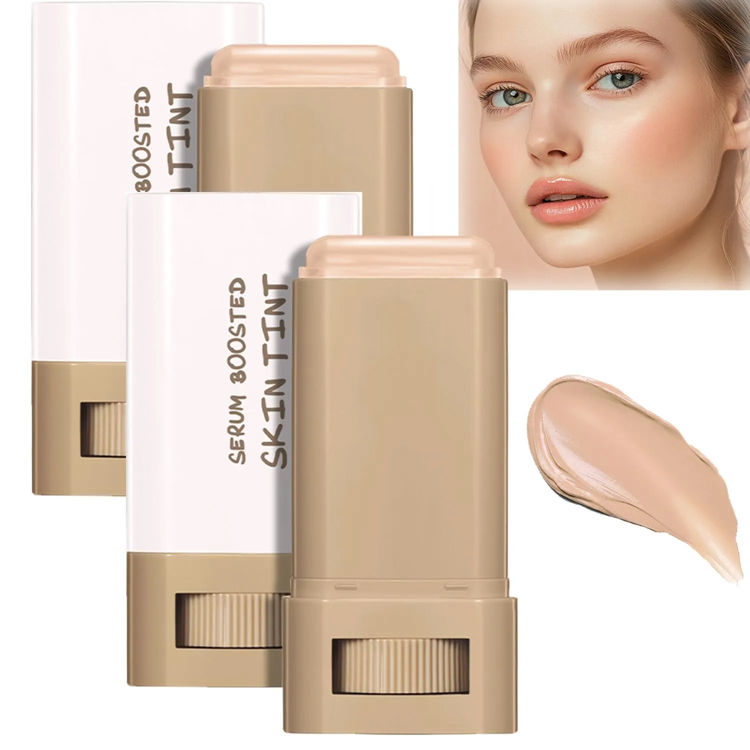 2 Pcs Foundation Stick Beauty Balm Serum Boosted Skin Tint Solid Tinted Moisturizing Serum Contour Stick Foundation for Women Natural Finish Makeup (#04, 0.63 OZ)