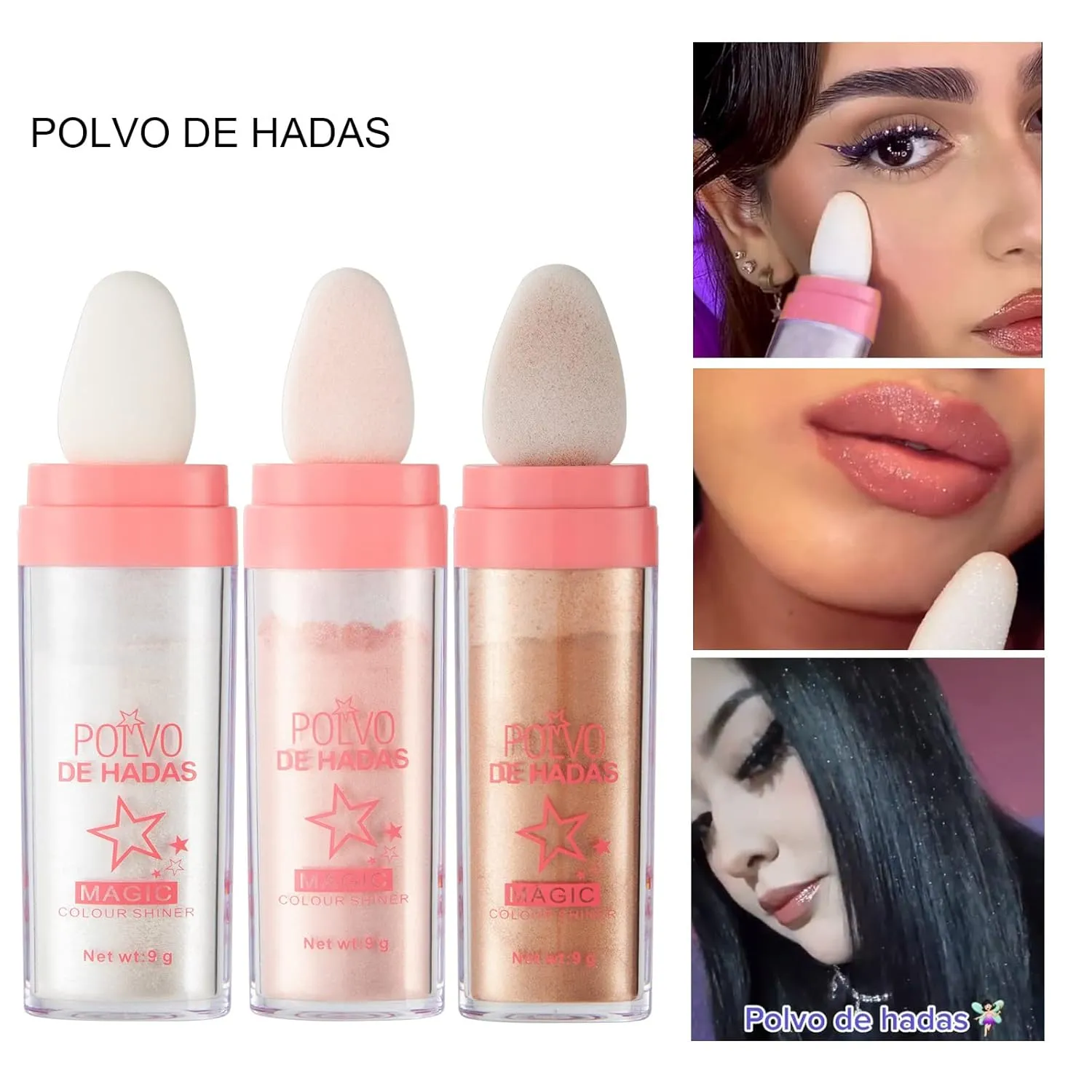 2Pcs Polvo De Hadas Puff Fairy Powder 3D High-Gloss Powder Glitter Loose Powder Face Blusher Shimming Powder for Eyes, Face, Body Makeup