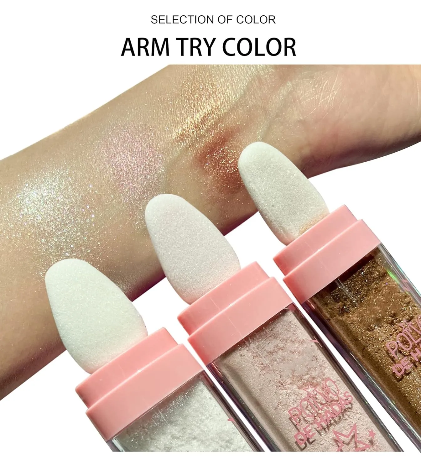 2Pcs Polvo De Hadas Puff Fairy Powder 3D High-Gloss Powder Glitter Loose Powder Face Blusher Shimming Powder for Eyes, Face, Body Makeup