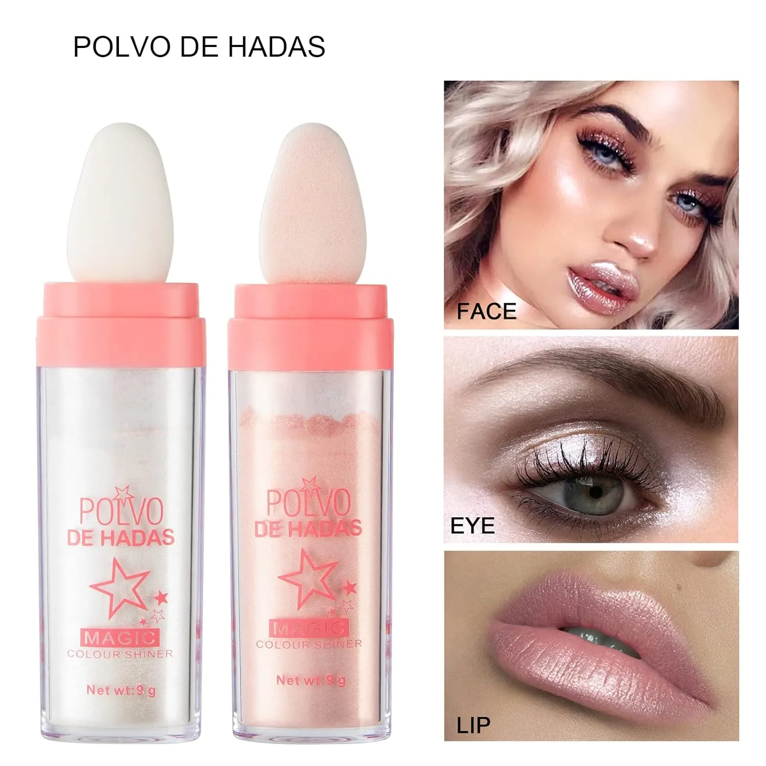 2Pcs Polvo De Hadas Puff Fairy Powder 3D High-Gloss Powder Glitter Loose Powder Face Blusher Shimming Powder for Eyes, Face, Body Makeup