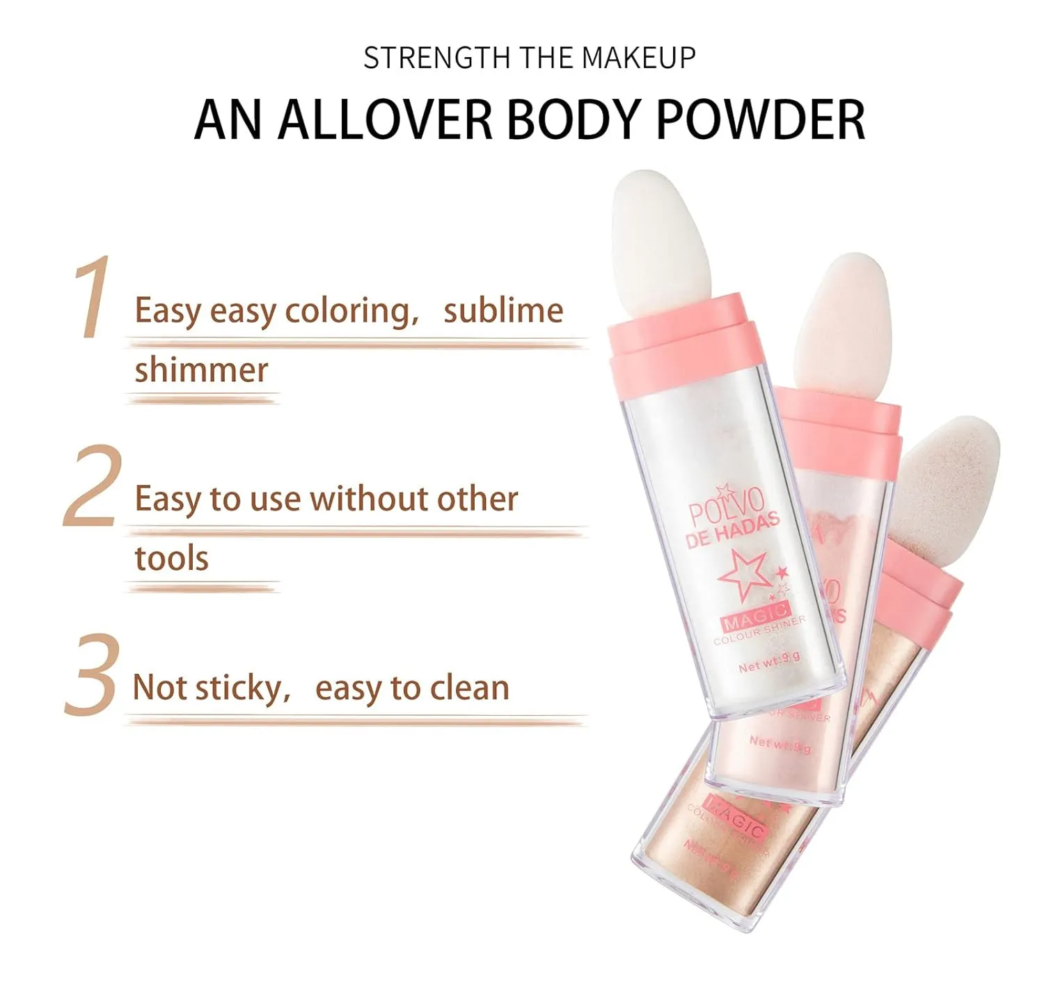 2Pcs Polvo De Hadas Puff Fairy Powder 3D High-Gloss Powder Glitter Loose Powder Face Blusher Shimming Powder for Eyes, Face, Body Makeup