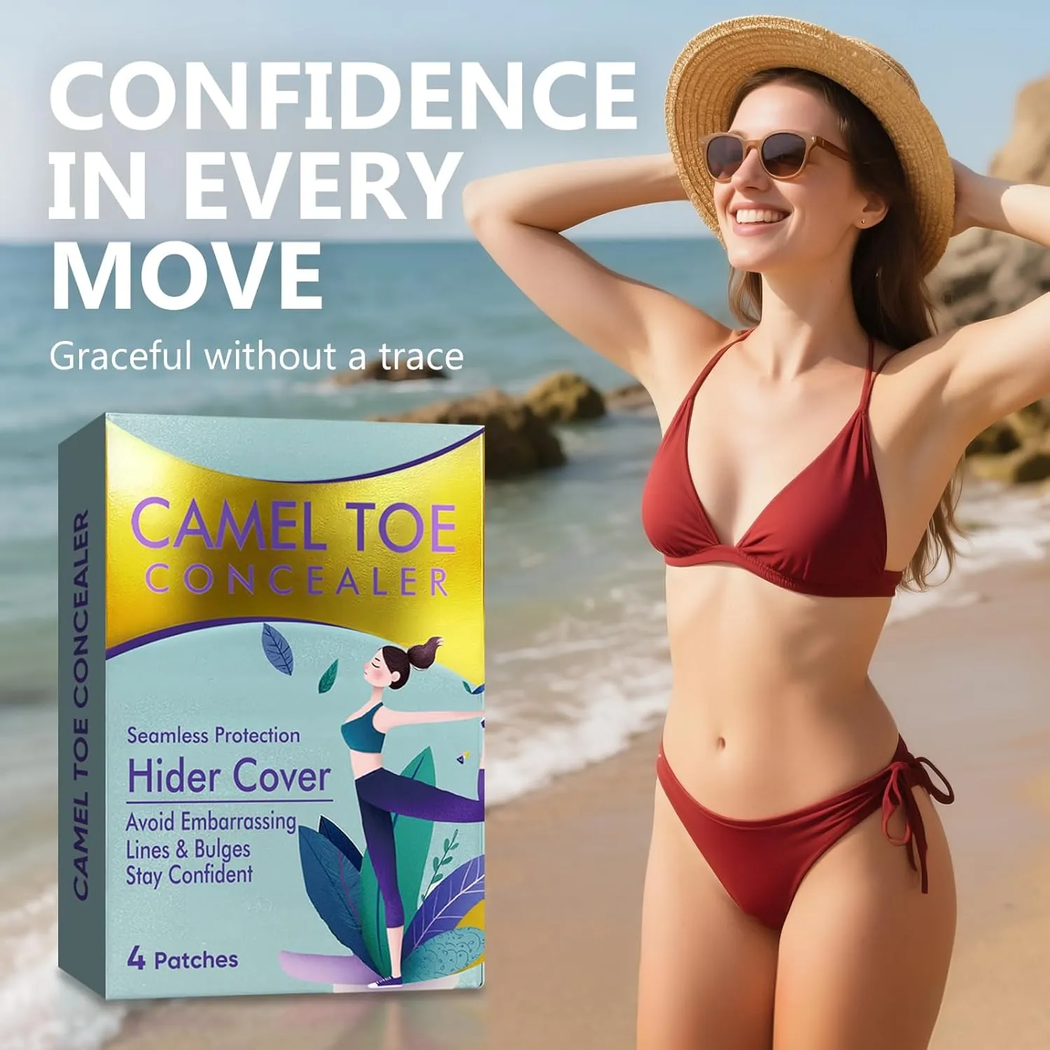 Camel Toe Concealer, 4 Pcs Invisible & Reusable Camel Toe Preventer, Silicone Cameltoe Concealer, Seamless & Traceless Camel Toe Stopper, for Bikini, Swimsuit, Leggings, Yoga Pants