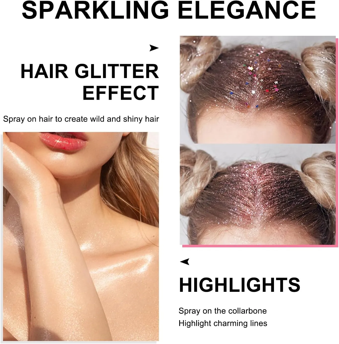 Hair and Body Glitter Spray, Holographic Glitter Highlighter Powder, Hairspray for Clothes, Face Body Shiny Glitter, Loose Shimmer Hairspray Festival Rave Prom Accessories, 4.22 Fl Oz (Silver)
