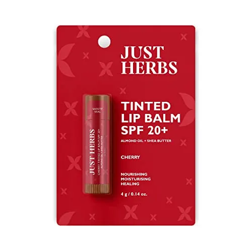 Just Herbs Tinted Lip Balm for Men and Women with SPF 20  for Dark Lips to Lighten 4 g (Cherry)