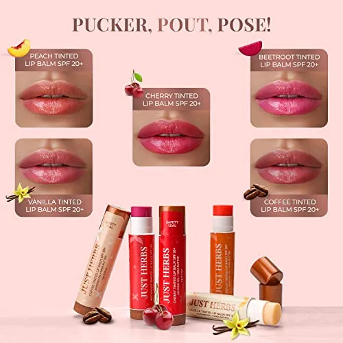 Just Herbs Tinted Lip Balm for Men and Women with SPF 20  for Dark Lips to Lighten 4 g (Cherry)