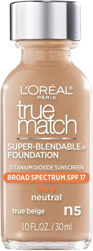 LOral Paris Makeup True Match Super-Blendable Liquid Foundation, True Beige N5, 1 Fl Oz,1 Count