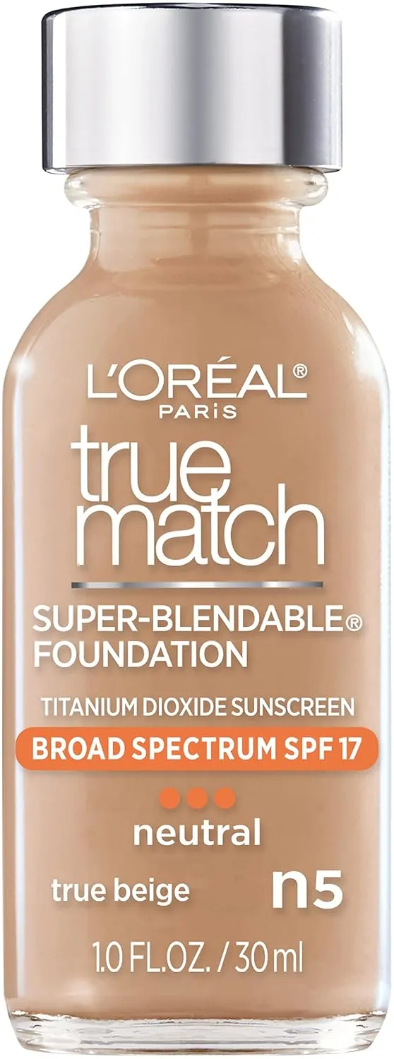 LOral Paris Makeup True Match Super-Blendable Liquid Foundation, True Beige N5, 1 Fl Oz,1 Count
