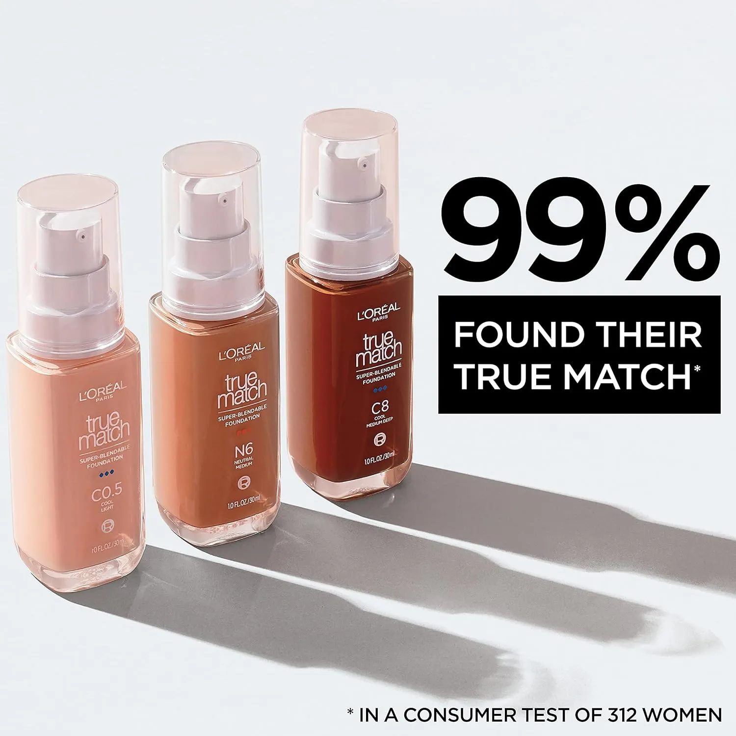 L'Oreal Paris True Match Super-Blendable Foundation, Medium Coverage Liquid Foundation Makeup, N3, Light Medium, 1 Fl Oz