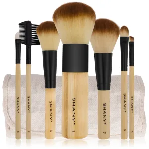 Pure Bamboo Brush Set - Bamboo Brushes With Premium Synthetic Hair & Cotton Pouch - 7pc